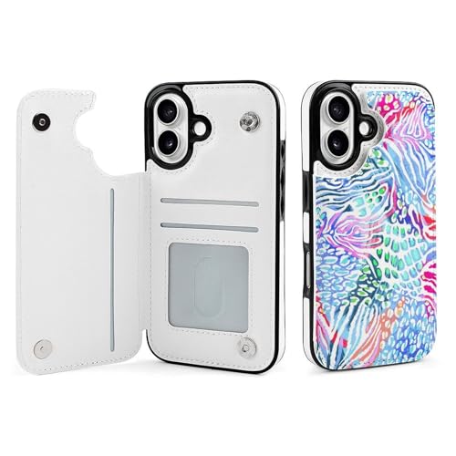 QTAVETEND Kompatibel mit iPhone 16 TPU Leder Handyhülle Flip Clamshell Hülle mit Kartenfach Zebrastreifen und Leopard Punkte Handyhülle Stoßfest Handyhülle von QTAVETEND