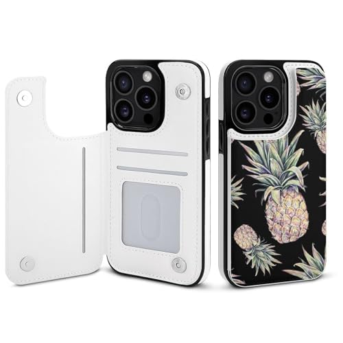 QTAVETEND Schutzhülle aus TPU-Leder, Motiv: tropische Ananas, kompatibel mit iPhone 15 Pro, Flip-Clamshell-Schutzhülle, Lederhülle, stoßfest, weiches TPU, rutschfeste Handyhülle von QTAVETEND