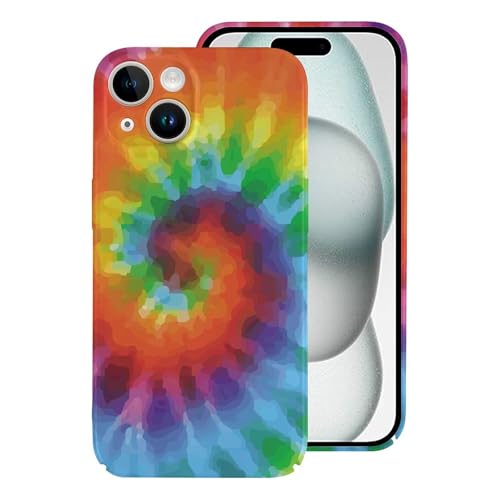 QTAVETEND Schutzhülle für iPhone 15, Retro-Regenbogen-Batik, Ganzkörper-Schutzhülle, kratzfest, Polycarbonat-Hülle von QTAVETEND