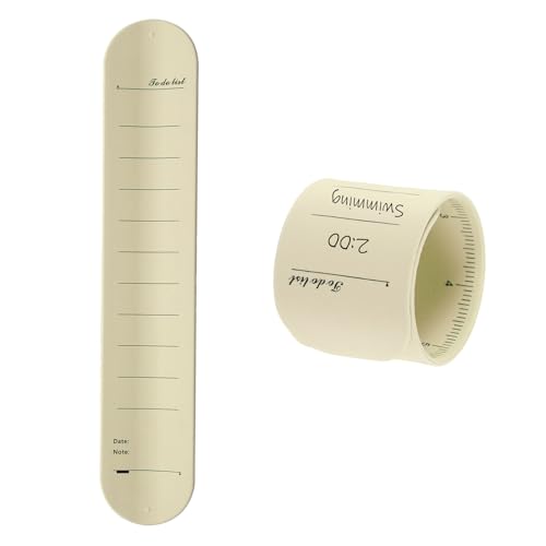 QUARKZMAN 2 Stück beschreibbares Armband, 9,45" x 1,77" wasserdichtes Klatscharmband Wiederverwendbares beschreibbares löschbares To-Do-Liste Armband für Planer-Erinnerung (Streifen Beige) von QUARKZMAN