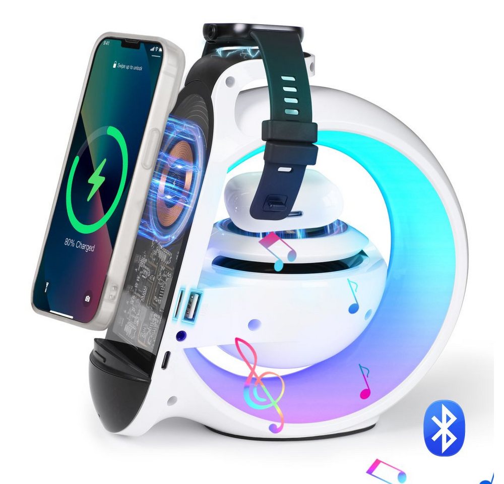 QUBEBU 3 in 1 Induktive Ladegerät Kabellose Wireless Charger Nachttischlampe Ladestation (Aufladen: Mobiltelefons: 15W, Uhr: 5W, Kopfhörer: 2,5W) von QUBEBU