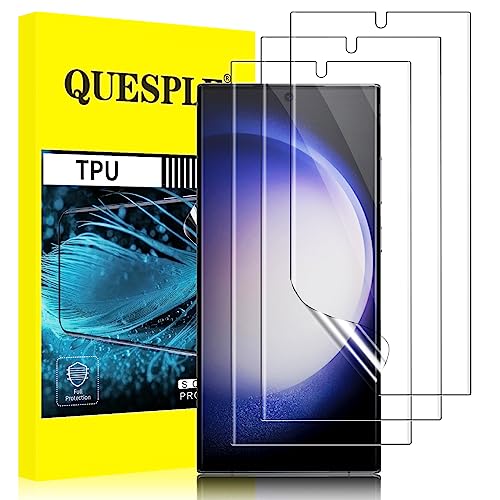 QUESPLE [3 Stück] Schutzfolie für Samsung Galaxy S23 Ultra 5G TPU Folie, Anti-Kratzen, HD Klar Blasenfreie Weich Samsung S23 Ultra Display Schutz, Fingerabdruck-ID Unterstützen von QUESPLE