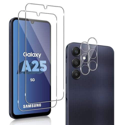 QULLOO 2+2 Stück Schutzfolie für Samsung Galaxy A25 5G für Panzerglas + Kameraschutz Folie, 9H Glas Schutzglas Displayschutzfolie, Anti-Kratz Displayschutz Panzerfolie von QULLOO