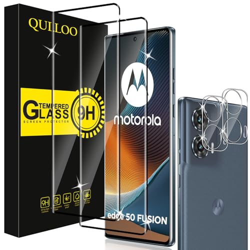 QULLOO Schutzfolie für Motorola Moto Edge 50 Fusion für Panzerglas, 2 Stück Panzerfolie mit 2 Stück Kamera Schutzfolie [9H Härte Glas Folie][Anti-Staub][Anti-Kratzen Displayschutzfolie] von QULLOO