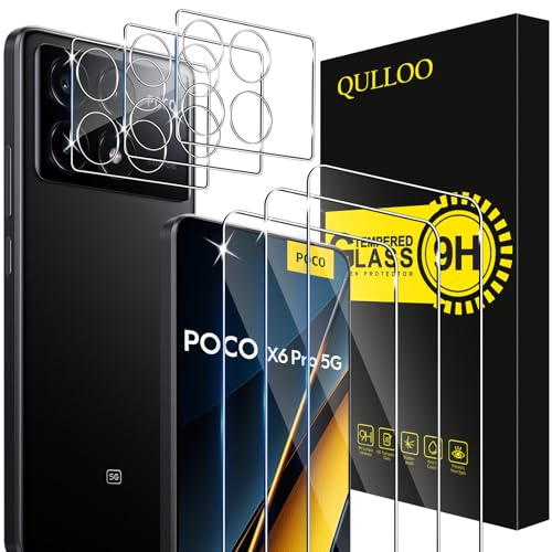 QULLOO Schutzfolie für Panzerglas für Xiaomi Poco X6 Pro 5G, 3 Stück Panzerfolie mit 3 Stück Kameraschutz [9H Härte Glas Folie][HD Klar Schutzglas][Anti-Kratzen Displayschutzfolie] von QULLOO