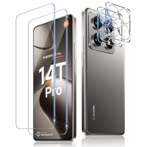 QULLOO Schutzfolie für Xiaomi 14T Pro 5G für Panzerglas, (2) Schutzglas + (2) Kameraschutz Folie, 9H Schutz Glas Displayschutz Folie Anti-Scratch Panzerfolie Displayschutzfolie für mi 14T Pro von QULLOO