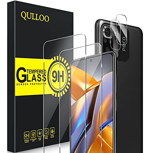 QULLOO Schutzfolie für Xiaomi Mi Poco M5s für Panzerglas, 2 Stück Panzerfolie mit 2 Stück Kameraschutz [9H Härte Glas Folie][HD Klar Schutzglas][Anti-Kratzen Displayschutzfolie] von QULLOO