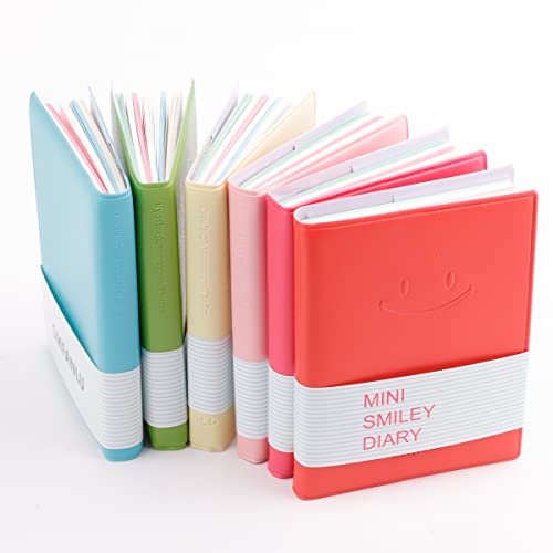 QUMENEY 6 STÜCKE Mini-Smiley-Notizbuch tragbares Tagebuch Bonbonfarben Taschen-Notizbuch kleine Notizblöcke Reise-Notizblöcke mit PU-Lederhülle 10,5 x 8 cm/4 x 3 Zoll, 100 Seiten (6 Farben) von QUMENEY