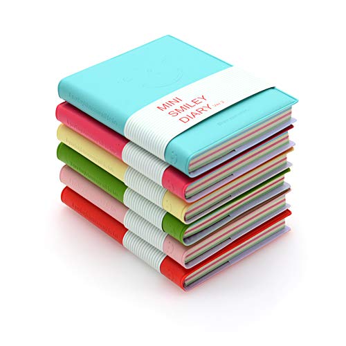 QUMENEY 6 Stück Taschen-Notizbücher Super-Mini-Größe tragbares Smiley-Tagebuch Notizblöcke mit PU-Lederhülle Blanko-Seiten leicht abreißbar von QUMENEY