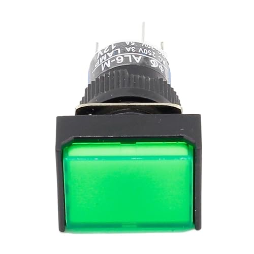 1 Stück 16 mm rechteckiger Momentan-Druckknopfschalter, Lampe, 5 Pins, 12 V(Green) von QUMQCBMU