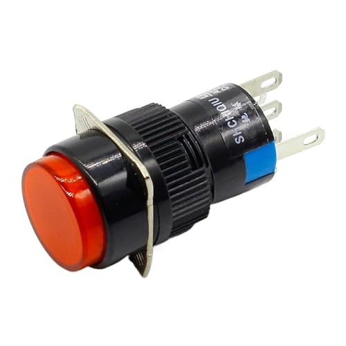 16 mm DC 6 V 12 V 24 V LED-Drucktastenschalter, blau, grün, rot, gelb, weiße Lampe, Momentan-Druckknopf, automatische Rückstellung(Yellow,24V) von QUMQCBMU