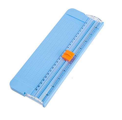 Papierschneider Tragbarer Mini-Papierschneider A5 Papierschneidegerät mit Fingerschutz und Gleitlineal Scrapbooking-Werkzeug, blau von QUUPY