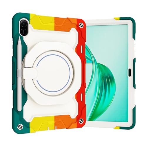 Schutzhülle für Honor Pad X8a 27,9 cm (11 Zoll) 2024, stoßfest, um 360° drehbarer Griff, Ständer, bruchsicher, mit Schultergurt, Regenbogenrot von QUYISHAN