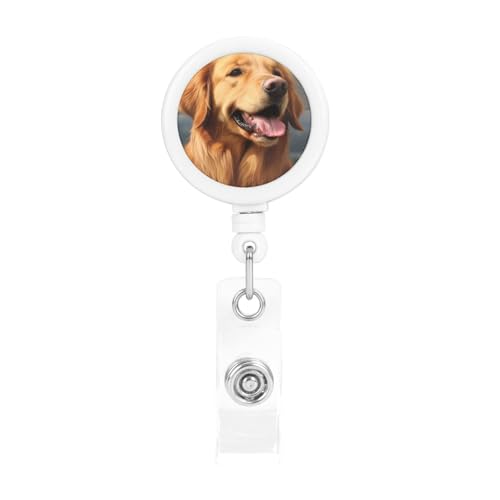 Ausziehbarer Ausweishalter Golden Retriever Dog1, Ausweishalter mit Krokodilklemme, Ausweishalter für Damen und Herren, zum Aufhängen, für Büro, Arzt, Arbeiter von QVUEagriSJ