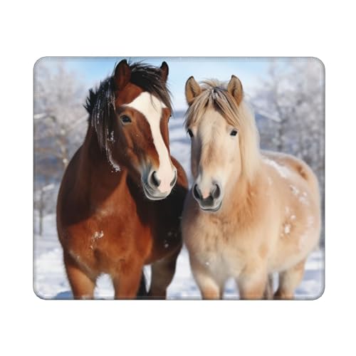 Mouses Pad Two Horses Standing in The Snow Mouses Mat Washable Non-Slip Mouses Mat for Man Woman Laptop Gaming Desk Pad Desktop Protector Mat for Office Home Work von QVUEagriSJ