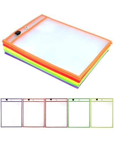 QWORK® 25 Stück A4 Dry Erase Taschen, Wiederverwendbare Abwischbare Durchsichtige PVC-Taschen für Büro und Schule, 5 Farben von QWORK