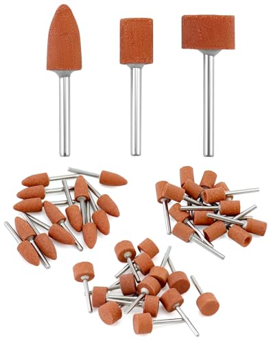 QWORK® 42 Stück Korund Schleifspitze Set, Schleifscheibenkopf, 1/8 Zoll Schaftgröße, zur Verwendung auf Edelsteinen, Glas, Metall und Holz von QWORK