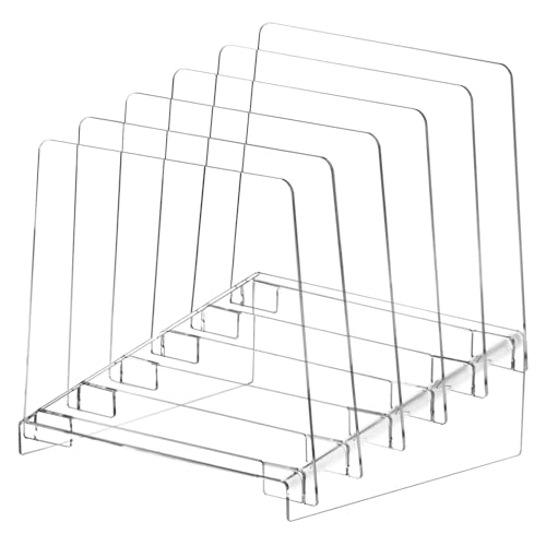 QWORK Schreibtisch-Organizer mit 5 Fächern, transparent, bruchfest, mit tiefem Rillen-Design, vertikaler Aktenständer, Zeitschriftenhalter, Aktenordnerhalter, Ständer, für Büro, Schule und Zuhause von QWORK