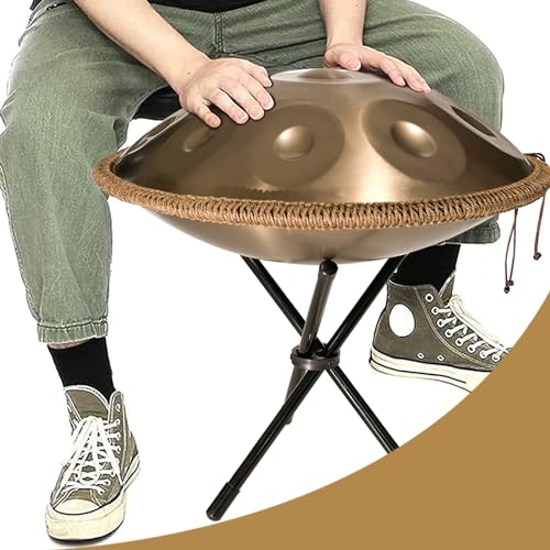 Handpan Drum, Steel Drum in d-Moll 9/10 Note 22 Zoll 440 HZ, Hand Drum Percussion mit Soft Hand Pan Bag, 2 Sticks und Support Gold 10 Notes von QWPDWA