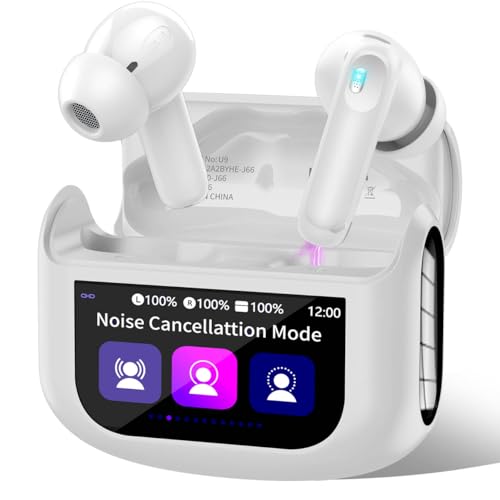 QXUFV Bluetooth Kopfhörer mit Touchscreen, In Ear Kopfhörer Kabellos Bluetooth 5.4 mit ANC/ENC Noise Cancelling Mic, 48Std Tiefer Bass Earbuds mit 5 EQ-Modi, USB-C, IP7 Wasserdicht Ohrhörer, Weiß von QXUFV