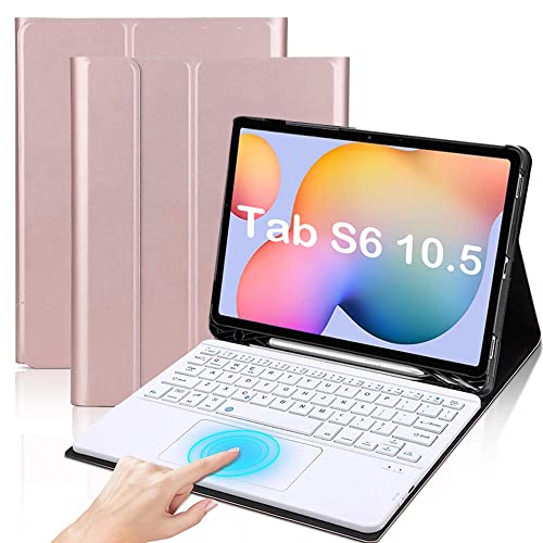 QYiiD Tastatur Hülle für Galaxy Tab S6 10.5" 2019, Leichte Schutzhülle mit Magnetisch Abnehmbarer QWERTZ Kabelloser Tastatur für Galaxy Tab S6 10.5 2019 SM-T860/T865/T867, Rosegold von QYiiD