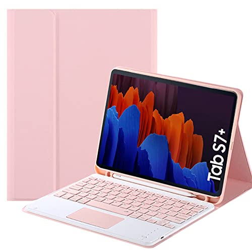 QYiiD Tastatur Hülle für Galaxy Tab S7 Plus (SM-T970/T975/T976/T978, 12.4 Zoll, 2020 Release), Ultradünn leicht Schutzhülle mit Abnehmbare TouchPad Tastatur für Galaxy Tab S7+ 12.4", Rosa von QYiiD