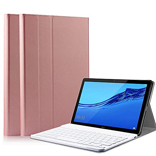 QYiiD Tastatur Hülle für Huawei MediaPad M5 8.4, Leichte Schutzhülle mit Magnetisch Abnehmbarer QWERTZ Kabelloser Tastatur für 8.4" Huawei MediaPad M5 8.4 Android Tablet, Rosegold von QYiiD