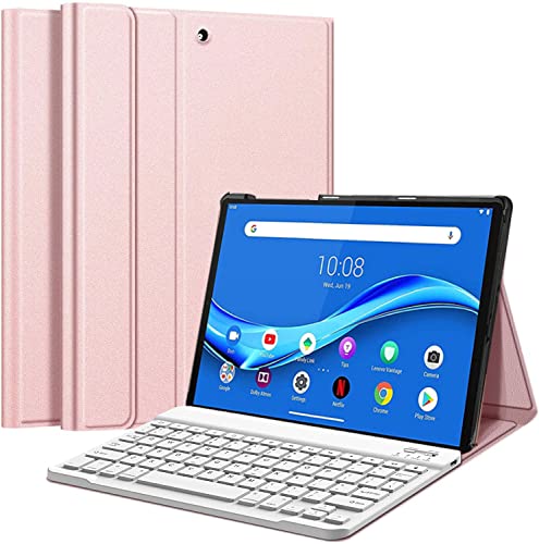 QYiiD Tastatur Hülle für Lenovo Tab M10 HD (2nd Gen) Tablet TB-X306 2020 10.1", Leichte Schutzhülle mit Magnetisch QWERTZ Kabelloser Tastatur für 10.1" Lenovo Tab M10 HD (2nd Gen), Rosegold von QYiiD