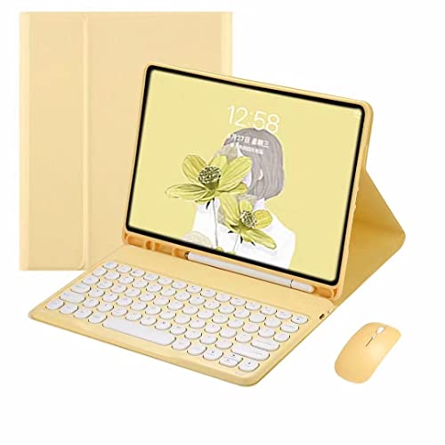 QYiiD Tastatur Hülle mit Maus für iPad 10.2 Zoll (9/8/7 Generation - 2021/2020/2019), iPad Air 3 2019 10.5, Schutzhülle mit Stifthalter, Runde Tasten Abnehmbarer QWERTZ Tastatur, Gelb von QYiiD