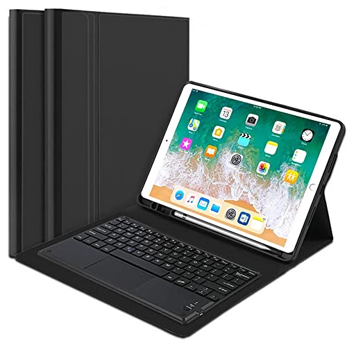 QYiiD Tastatur Hülle mit Touchpad für iPad Pro 12.9 Zoll 2017/2015 - Abnehmbare Bluetooth Kabellose Deutscher QWERTZ Beleuchtete Tastatur mit Schutzhülle/Trackpad für iPad Pro 12.9", Schwarz von QYiiD