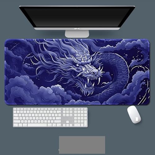 Orientalisches Drachen-Schreibtischpad, chinesisches japanisches Drachen-Mauspad, groß, Anime, cooles Spiel, Tastaturpad, Laptop-Mauspad, Bürodekoration, Schreibtischzubehör(Dark purple,300*800*3mm) von QZLNONTK