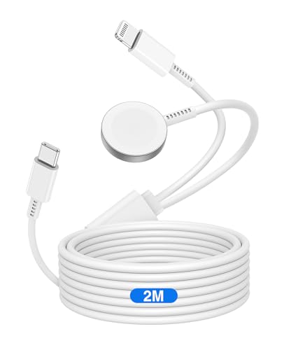 QZVOO Apple Watch Ladekabel 2M,[MFi Zertifiziert] 2 in 1 Apple Watch Ladegerät,20W USB C iPhone Schnellladegeräte für iWatch Serie SE/9/8/7/6/5/4/3 Ultra & iPhone 14/13/12/11-Weiß von QZVOO