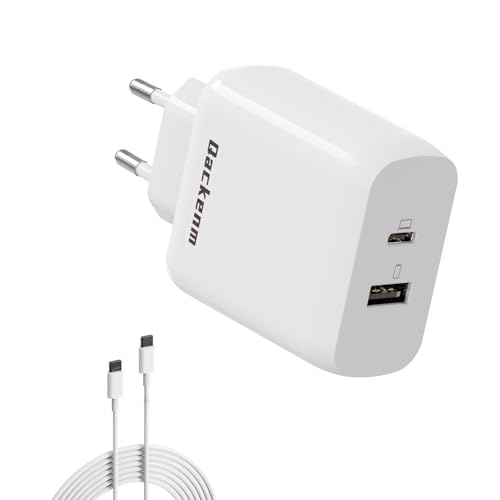 Qackenm GaN 65W USB C Netzteil, USB C Ladegerät mit 120CM USB-C Kabel, Kompatibel mit iPhone 15/15 Pro/15 Pro/Max15 Plus/iPad/Galaxy und mehr(Weiß) von Qackenm