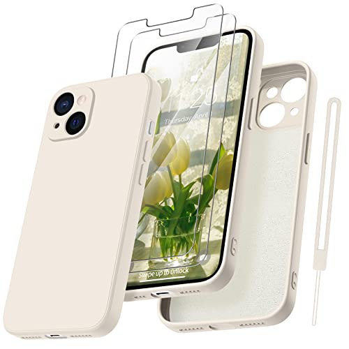 Qasyfanc Handyhülle für iPhone 13 Hülle mit 2 Stück Hartglas Schutzfolie, Silikon Case Ultra Dünn Microfiber Kameraschutz Rundumschutz Anti-Kratzer Handyhülle für iPhone 13 6.1'' (Weiß) von Qasyfanc