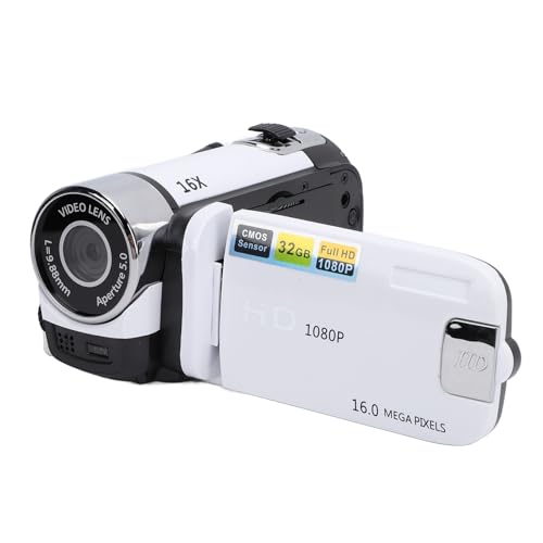 Videokamera Tragbarer 16x Digital Zoom Camcorder für Reisewachstumsaufzeichnungen, 1080p 16 MP Anti Shake Loop Video - Camcorder für Hochzeit, Leichtes ABSSCREEN (White) von Qcwwy