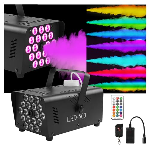 Nebelmaschine 500W Mini Disco Rauchmaschinen mit 18 LED RGB Party Lichtern, Home Partymaschine mit Automatico Nebel & Funkfernbedienung für Halloween, Weihnachten, Hochzeit, Geburtstag ect. von Qdreclod