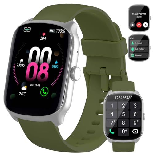 Qecnato Smartwatch für Damen und Herren, 1,95-Zoll-Fitnessuhr mit Anrufe tätigen/annehmen, 110+ Sport-Smartwatch, Schrittzähler/Stoppuhr/Herzfrequenzmesser (Green) von Qecnato