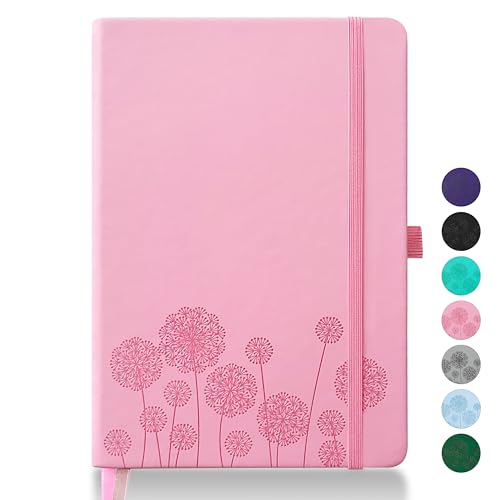 Qefuna Notebook-Tagebuch für Frauen, Notizbuch A5 Leder Journaling Notebooks für die Arbeit, 200 Seiten Reisetagebuch für Frauen Männer mit Stifthalter und Farbband, 5.78"×8.34"(Rosa) von Qefuna