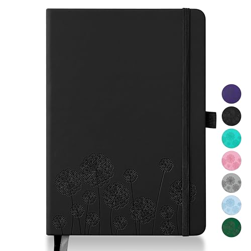 Qefuna Notebook-Tagebuch für Frauen, Notizbuch A5 Leder Journaling Notebooks für die Arbeit, 200 Seiten Reisetagebuch für Frauen Männer mit Stifthalter und Farbband, 5.78"×8.34"(Schwarz) von Qefuna