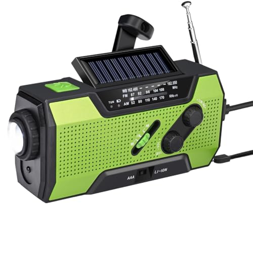 Qerwsdty Tragbares Wetterradio für Den Notfall, Handkurbel, Solaraufladung mit AM/FM/, LED-Taschenlampe, SOS-Alarm, 2000 MAh von Qerwsdty