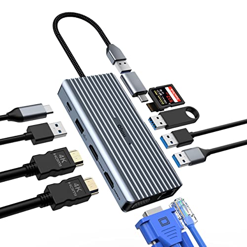 Docking Station USB C Hub für MacBook M1/M2, 12 in 1 Triple Display Universal USB C Adapter mit 2 * 4K HDMI/VGA/3*USB 3.0/USB 2.0/100W PD/Ethernet/SD/TF/Audio Typ A/Typ C Docking für Windows/macOS von Qhou