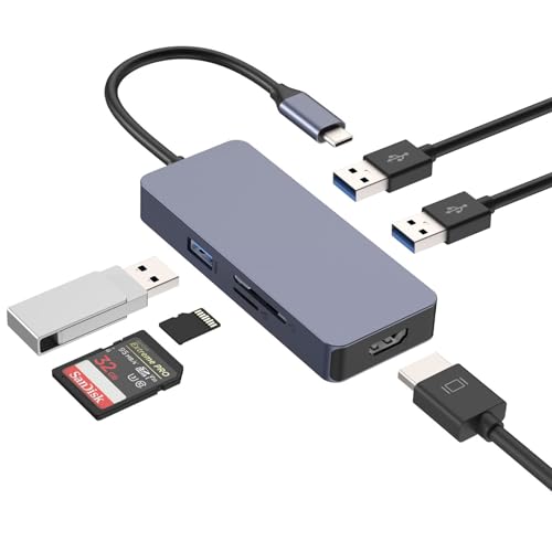 QHOU Hub USB C HUB, 6 in 1 Adaptateur USB C Double Affichage (3 * USB3.0, HDMI, SD/TF 3.0) Compatible Avec Laptop/PC/Surface/Autres/iPad Dispositifs de Type C von Qhou