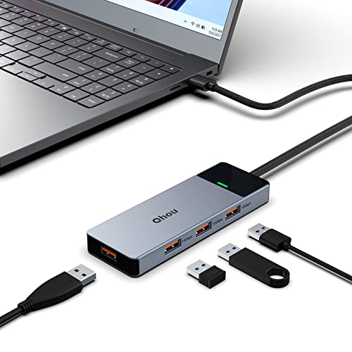 Qhou Hub USB A, Adaptateur 4 en 1 USB A vers USB 3.2 (4 Ports USB 3.2 Gen 2) avec Câble de 50 cm de Long, Compatible avec Ordinateurs Portables/Tablettes/Souris/Claviers/Autres Équipements de Classe A von Qhou
