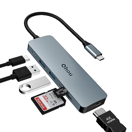 Qhou USB C HUB with 4K HDMI, 6 in 1 USB C Adapter with 2 USB 3.0, 100W PD, SD/TF Card Reader, Ethernet Compatible with MacBook Pro/Air, Surface Pro 8 and More von Qhou