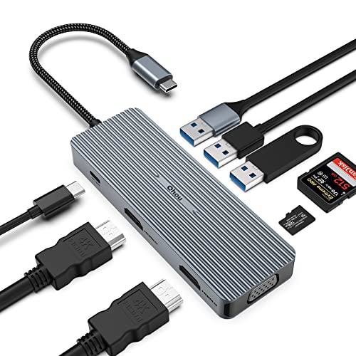 Qhou USB C Hub Dual HDMI Moniteur Docking Station, 9 en 1 Dock USB Type-C Triple Écran Avec 2 * 4 K HDMI, VGA, USB 3.0, 2*USB 2.0, PD 100 W, SD/TF Pour Thunderbolt 3/Windows/MacOS von Qhou
