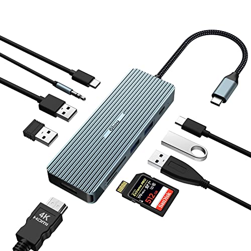 Qhou USB C Ladestation, 10-in-1 USB C Multiport Adapter mit 4K HDMI, USB 3.0, USB 2.0, USB C, 100 W PD, SD/TF, Audido für Laptops mit Thunderbolt 3, wie MacBook Pro, Surface GO/Pro 7 von Qhou