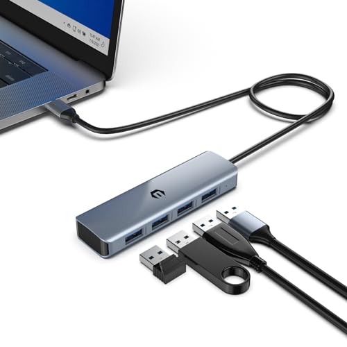 USB 3.2 HUB, USB Adapter HUB, ultraschlanker tragbarer Daten Hub, 4xUSB 3.2, kompatibel mit Windows, macOS Systemen, Aluminium von Qhou