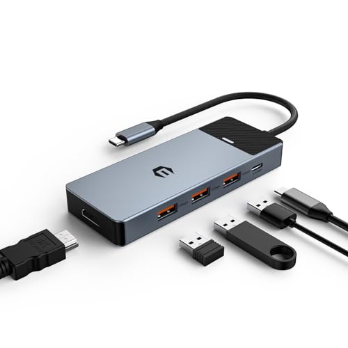 USB-C-Hub, HDMI, USB 3.2-Hub, 5-in-1-USB-C-Hub mit HDMI 4K, 3 USB-3.2-Ports (10 Gbit/s), 100 W Pd, USB-C-Adapter, kompatibel mit Laptops von Qhou