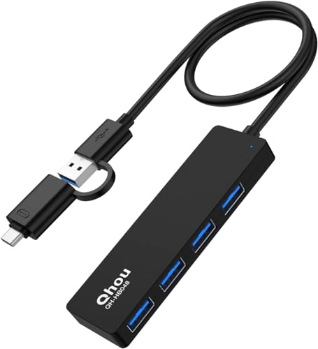 USB C Hub, USB 3.0 HUB, USB Adapter, Typ C/A HUB, 4 in 1 USB Splitter mit 4 USB 3.0 Anschlüssen, kompatibel mit Laptop, Windows, macOS, Linux von Qhou