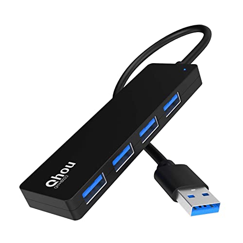 Ultra Slim 4 Port USB 3.0 Data Hub Ultra Lightweight Super Speed USB Adapter HUB für MacBook Pro/Air, iPad Pro/Air, Surface Go, XPS, Pixelbook und mehr von Qhou